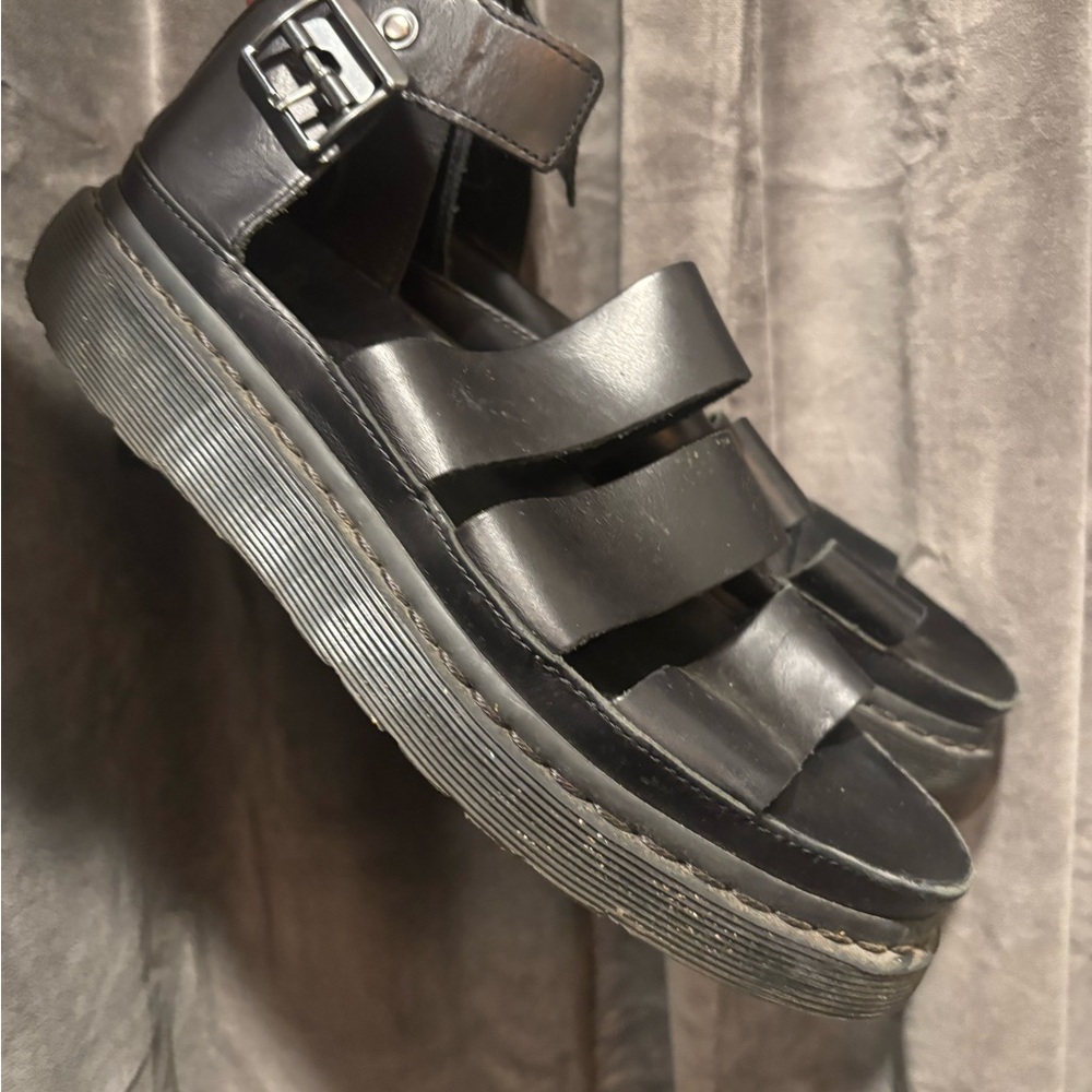 Dr. Martins Black Leather Sandals